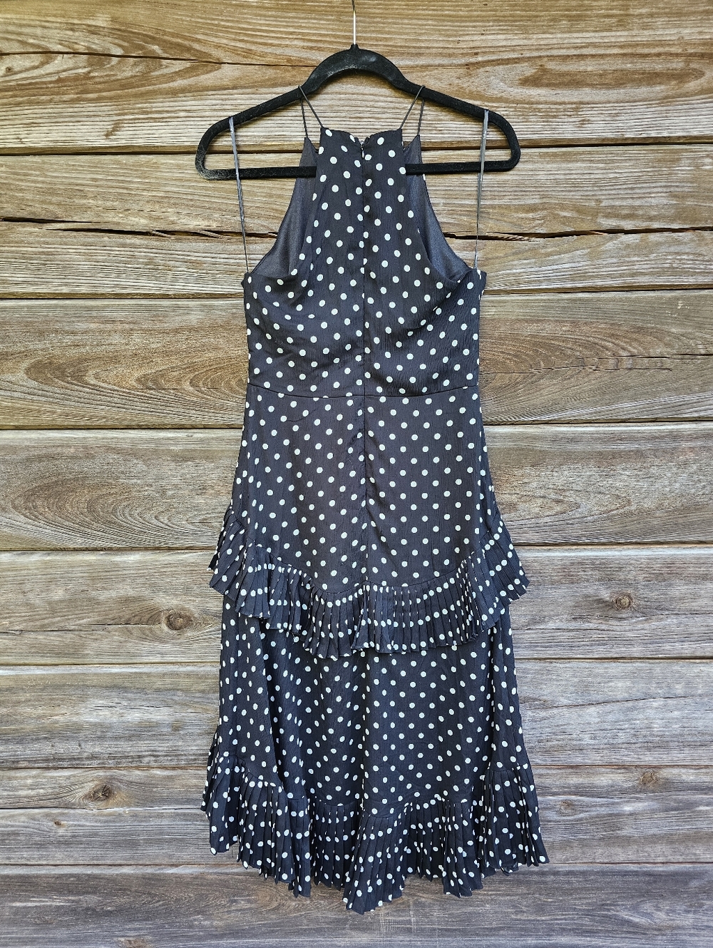 Lulus Black Polka Dot Ruffle Midi Dress  Halter Neck, Feminine & Flowy Size S - Picture 2 of 5